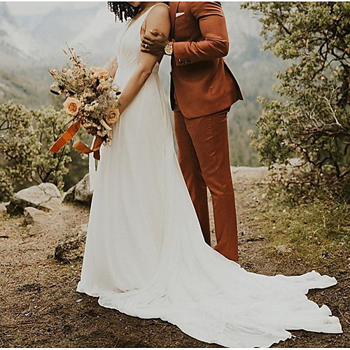 A-Line Wedding Dresses V Neck Sweep / Brush Train Polyester Spaghetti Strap Formal Plus Size with Draping 2021
A-Line Wedding Dresses V Neck Sweep / Brush Train Polyester Spaghetti Strap Formal Plus Size with Draping 2021