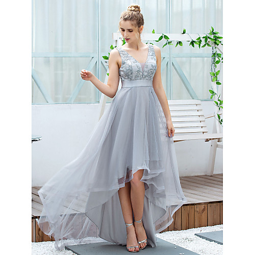A-Line Elegant Cocktail Party Prom Dress V Neck Sleeveless Asymmetrical Tulle with Embroidery Appliques 2021
A-Line Elegant Cocktail Party Prom Dress V Neck Sleeveless Asymmetrical Tulle with Embroidery Appliques 2021