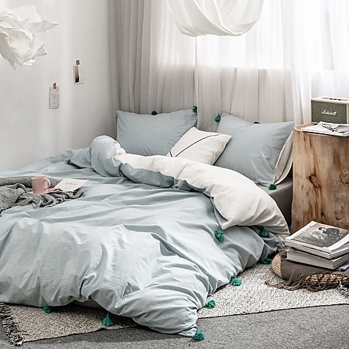 Cotton Bedding Sets Stripe Blue Duvet Cover Sets 3 Pieces 100% Cotton Bohemian Bedding with Decorative Ball Soft and Breathable with Zipper Closure Single/Queen/King (1 Duvet Cover, 1 Flat Sheet,1 Pil
Cotton Bedding Sets Stripe Blue Duvet Cover Sets 3 Pieces 100% Cotton Bohemian Bedding with Decorative Ball Soft and Breathable with Zipper Closure Single/Queen/King (1 Duvet Cover, 1 Flat Sheet,1 Pil