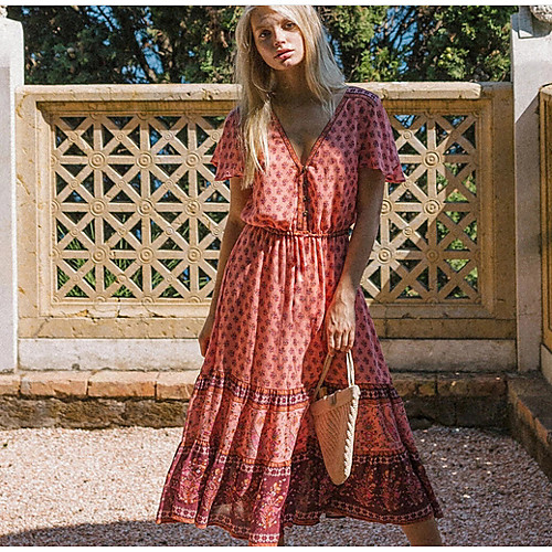 Women's Maxi Swing Dress - Short Sleeve Geometric V Neck Elegant Slim Red Blushing Pink Green S M L XL
Women's Maxi Swing Dress - Short Sleeve Geometric V Neck Elegant Slim Red Blushing Pink Green S M L XL
