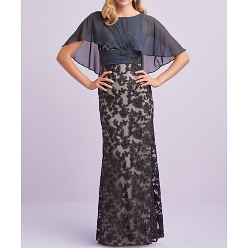 Sheath / Column Mother of the Bride Dress Elegant Jewel Neck Floor Length Chiffon Lace Short Sleeve with Appliques 2020
Sheath / Column Mother of the Bride Dress Elegant Jewel Neck Floor Length Chiffon Lace Short Sleeve with Appliques 2020