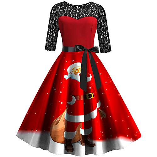 Women's Swing Dress Knee Length Dress Red 3/4 Length Sleeve Print Patchwork Print Fall Spring Round Neck Casual Vintage Christmas 2021 S M L XL XXL
Women's Swing Dress Knee Length Dress Red 3/4 Length Sleeve Print Patchwork Print Fall Spring Round Neck Casual Vintage Christmas 2021 S M L XL XXL