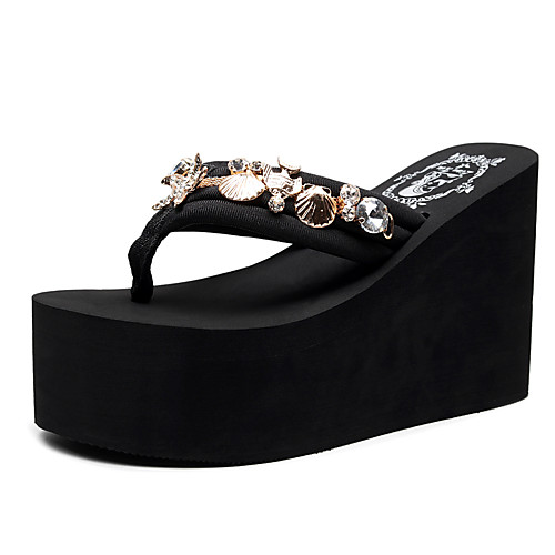 Women's Slippers & Flip-Flops Wedge Heel Open Toe Rhinestone / Sparkling Glitter Polyester Sweet / British Walking Shoes Summer Black / Party & Evening
Women's Slippers & Flip-Flops Wedge Heel Open Toe Rhinestone / Sparkling Glitter Polyester Sweet / British Walking Shoes Summer Black / Party & Evening