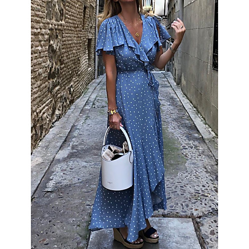 Women's Swing Dress Maxi long Dress - Short Sleeve Polka Dot V Neck Blue M L XL
Women's Swing Dress Maxi long Dress - Short Sleeve Polka Dot V Neck Blue M L XL