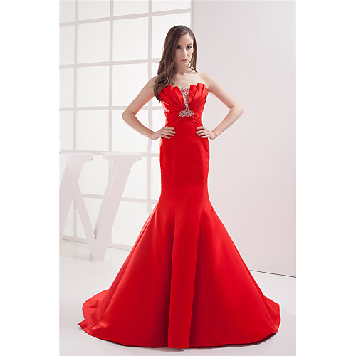 Mermaid / Trumpet Elegant Formal Evening Dress Scalloped Neckline Sleeveless Court Train Satin with Ruched Beading 2021
Mermaid / Trumpet Elegant Formal Evening Dress Scalloped Neckline Sleeveless Court Train Satin with Ruched Beading 2021
