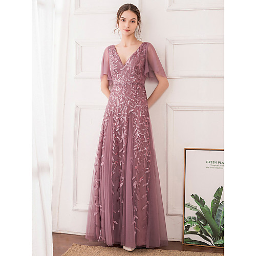 A-Line Elegant Floral Wedding Guest Engagement Prom Dress V Neck Short Sleeve Floor Length Tulle with Sequin 2021
A-Line Elegant Floral Wedding Guest Engagement Prom Dress V Neck Short Sleeve Floor Length Tulle with Sequin 2021
