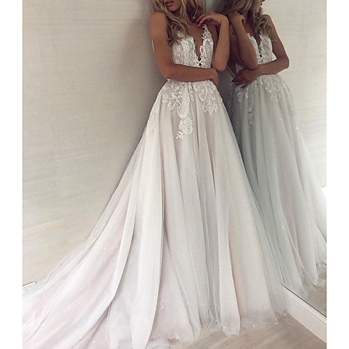 A-Line Wedding Dresses V Neck Court Train Polyester Spaghetti Strap Formal Boho Plus Size with Lace Insert Appliques 2021
A-Line Wedding Dresses V Neck Court Train Polyester Spaghetti Strap Formal Boho Plus Size with Lace Insert Appliques 2021