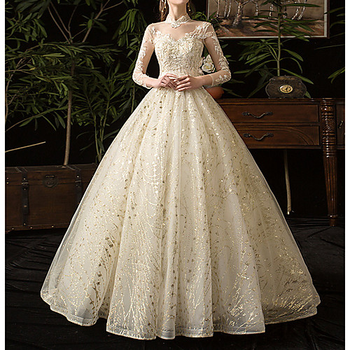 A-Line Wedding Dresses Jewel Neck Floor Length Lace Tulle Long Sleeve Formal Plus Size Illusion Sleeve with Lace Insert 2021
A-Line Wedding Dresses Jewel Neck Floor Length Lace Tulle Long Sleeve Formal Plus Size Illusion Sleeve with Lace Insert 2021