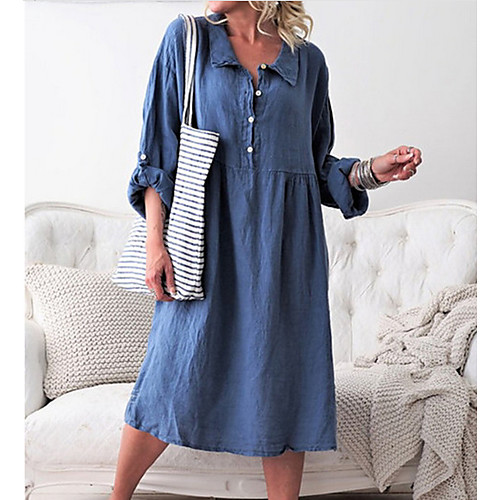 Women's Shift Dress Blue Purple Army Green Fuchsia Khaki Long Sleeve Solid Colored Shirt Collar Elegant S M L XL XXL
Women's Shift Dress Blue Purple Army Green Fuchsia Khaki Long Sleeve Solid Colored Shirt Collar Elegant S M L XL XXL