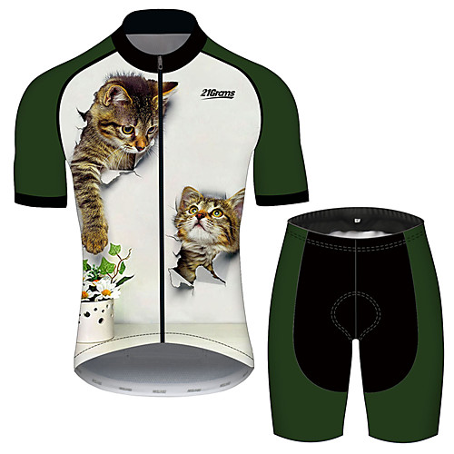 21Grams Men's Short Sleeve Cycling Jersey with Shorts Black / Green Cat Animal Bike Clothing Suit UV Resistant Breathable 3D Pad Quick Dry Reflective Strips Sports Cat Mountain Bike MTB Road Bike
21Grams Men's Short Sleeve Cycling Jersey with Shorts Black / Green Cat Animal Bike Clothing Suit UV Resistant Breathable 3D Pad Quick Dry Reflective Strips Sports Cat Mountain Bike MTB Road Bike