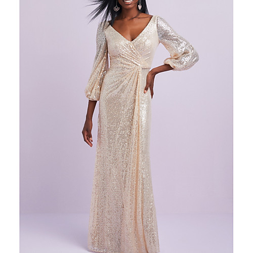 Sheath / Column Mother of the Bride Dress Elegant V Neck Floor Length Polyester 3/4 Length Sleeve with Ruching 2021
Sheath / Column Mother of the Bride Dress Elegant V Neck Floor Length Polyester 3/4 Length Sleeve with Ruching 2021