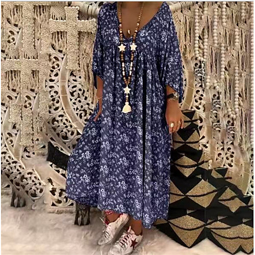 Women's Maxi Shift Dress - 3/4 Length Sleeve Geometric V Neck Loose Blue Purple Red Yellow Khaki Navy Blue S M L XL XXL XXXL XXXXL XXXXXL
Women's Maxi Shift Dress - 3/4 Length Sleeve Geometric V Neck Loose Blue Purple Red Yellow Khaki Navy Blue S M L XL XXL XXXL XXXXL XXXXXL