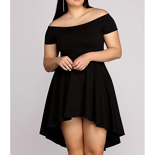 

A-Line Plus Size Homecoming Cocktail Party Dress Off Shoulder Sleeveless Asymmetrical Spandex with Pleats 2021
