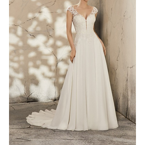 A-Line Wedding Dresses V Neck Court Train Lace Cap Sleeve Simple Plus Size with Lace Appliques 2021
A-Line Wedding Dresses V Neck Court Train Lace Cap Sleeve Simple Plus Size with Lace Appliques 2021