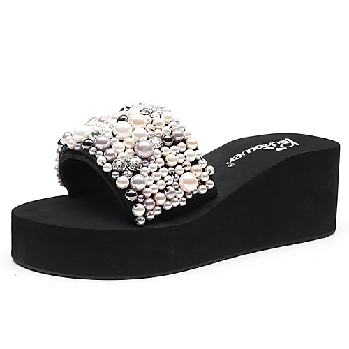 Women's Slippers & Flip-Flops Wedge Heel Open Toe Imitation Pearl Polyester Classic / Chinoiserie Walking Shoes Summer Black / Pink / Color Block
Women's Slippers & Flip-Flops Wedge Heel Open Toe Imitation Pearl Polyester Classic / Chinoiserie Walking Shoes Summer Black / Pink / Color Block