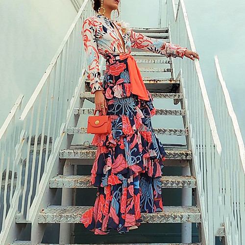 Women's Maxi A Line Dress - Long Sleeve Floral Print Ruffle Spring & Summer Deep V Holiday Vacation Orange S M L XL XXL
Women's Maxi A Line Dress - Long Sleeve Floral Print Ruffle Spring & Summer Deep V Holiday Vacation Orange S M L XL XXL