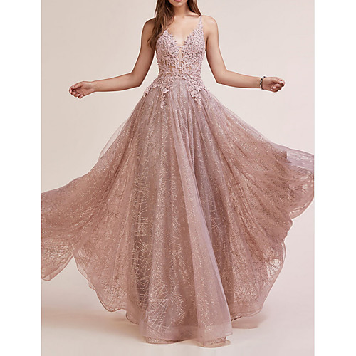 A-Line Sparkle Engagement Prom Dress V Neck Sleeveless Floor Length Lace with Sequin Appliques 2021
A-Line Sparkle Engagement Prom Dress V Neck Sleeveless Floor Length Lace with Sequin Appliques 2021