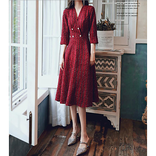 A-Line Glittering Party Wear Cocktail Party Dress V Neck 3/4 Length Sleeve Knee Length Lace Satin with Buttons Sequin 2021
A-Line Glittering Party Wear Cocktail Party Dress V Neck 3/4 Length Sleeve Knee Length Lace Satin with Buttons Sequin 2021