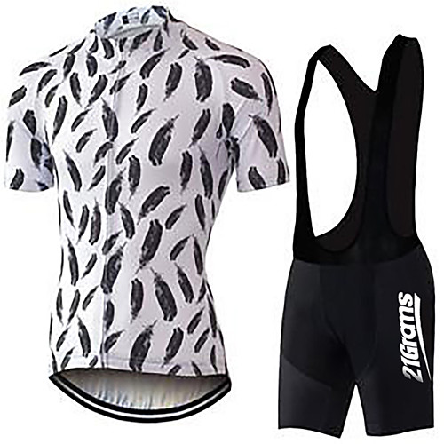 

21Grams Men's Short Sleeve Cycling Jersey with Bib Shorts Spandex BlackWhite Solid Color Bike UV Resistant Quick Dry Breathable Sports Solid Color Mountain Bike MTB Road Bike Cycling Clothing Apparel