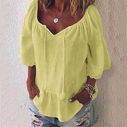 Women's Blouse Shirt Solid Colored V Neck Tops Basic Top White Black Yellow
Women's Blouse Shirt Solid Colored V Neck Tops Basic Top White Black Yellow