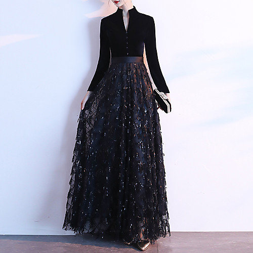 A-Line Glittering Prom Formal Evening Dress High Neck Long Sleeve Floor Length Sequined Velvet with Buttons Sequin 2021
A-Line Glittering Prom Formal Evening Dress High Neck Long Sleeve Floor Length Sequined Velvet with Buttons Sequin 2021