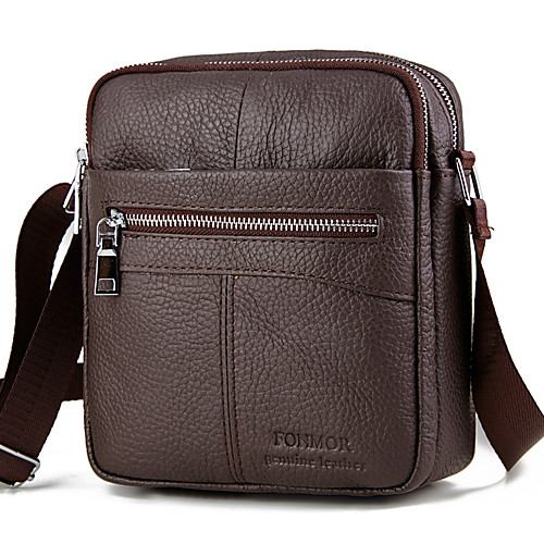 

Men's Bags Cowhide Shoulder Messenger Bag Crossbody Bag Zipper Solid Color Daily Outdoor MessengerBag Black Brown