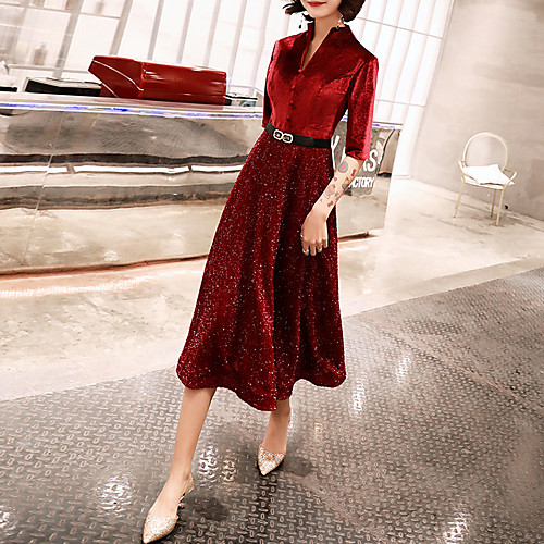A-Line Glittering Cocktail Party Prom Dress High Neck Half Sleeve Tea Length Lace Velvet with Sash / Ribbon Buttons 2021
A-Line Glittering Cocktail Party Prom Dress High Neck Half Sleeve Tea Length Lace Velvet with Sash / Ribbon Buttons 2021