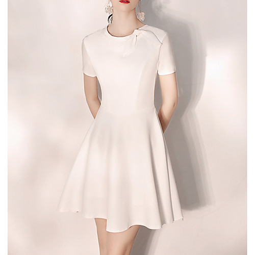 A-Line Minimalist White Homecoming Cocktail Party Dress Jewel Neck Short Sleeve Short / Mini Satin with Pleats 2021
A-Line Minimalist White Homecoming Cocktail Party Dress Jewel Neck Short Sleeve Short / Mini Satin with Pleats 2021