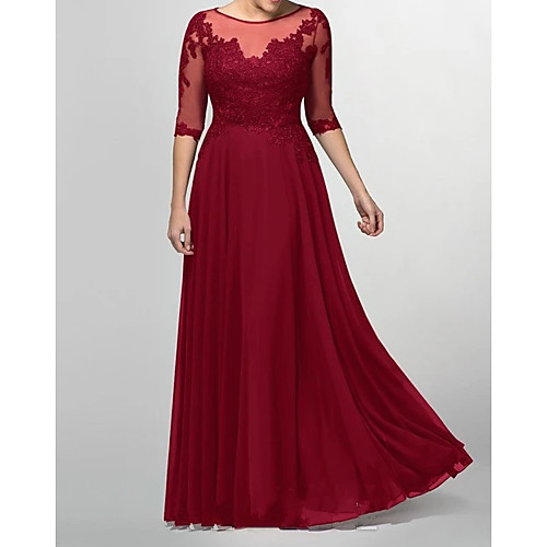 A-Line Mother of the Bride Dress Elegant Jewel Neck Floor Length Chiffon Lace Half Sleeve with Ruching 2021
A-Line Mother of the Bride Dress Elegant Jewel Neck Floor Length Chiffon Lace Half Sleeve with Ruching 2021