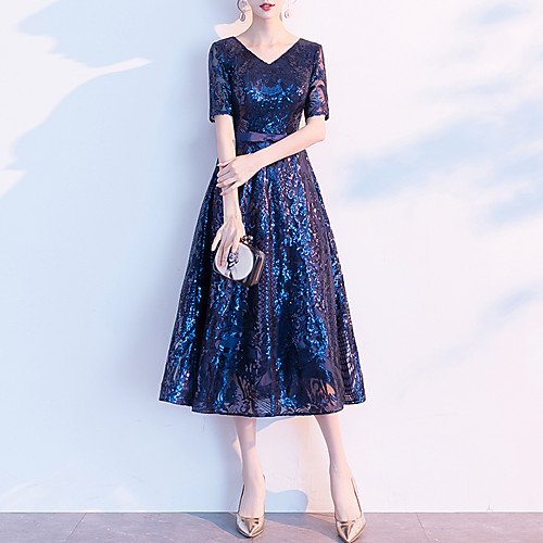A-Line Sparkle Party Wear Cocktail Party Dress V Neck Half Sleeve Tea Length Sequined with Bow(s) Sequin 2021
A-Line Sparkle Party Wear Cocktail Party Dress V Neck Half Sleeve Tea Length Sequined with Bow(s) Sequin 2021