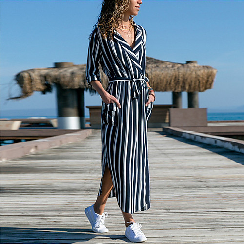 Women's Maxi Sheath Dress - Half Sleeve Stripes Floral Print Spring & Summer V Neck Casual Black Blue Green S M L XL XXL XXXL
Women's Maxi Sheath Dress - Half Sleeve Stripes Floral Print Spring & Summer V Neck Casual Black Blue Green S M L XL XXL XXXL