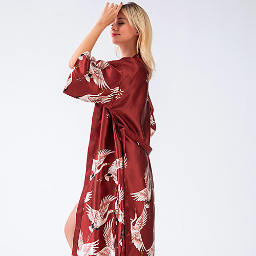 

Women's Lace up Print Robes Satin & Silk Nightwear Floral Solid Colored Black / Blushing Pink / Wine M L XL