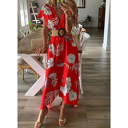 Women's Maxi A Line Dress - Short Sleeves Print Floral Spring Summer V Neck Beach Belt Not Included Blue Red Yellow Green S M L XL XXL
Women's Maxi A Line Dress - Short Sleeves Print Floral Spring Summer V Neck Beach Belt Not Included Blue Red Yellow Green S M L XL XXL