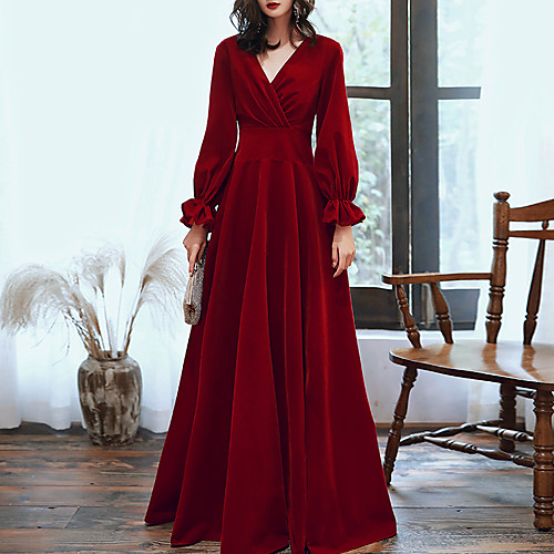 A-Line Retro Engagement Formal Evening Dress V Neck Long Sleeve Floor Length Velvet with Pleats 2021
A-Line Retro Engagement Formal Evening Dress V Neck Long Sleeve Floor Length Velvet with Pleats 2021