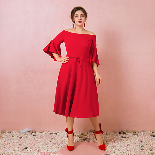 A-Line Plus Size Engagement Cocktail Party Dress Off Shoulder 3/4 Length Sleeve Tea Length Spandex with Bow(s) 2021
A-Line Plus Size Engagement Cocktail Party Dress Off Shoulder 3/4 Length Sleeve Tea Length Spandex with Bow(s) 2021