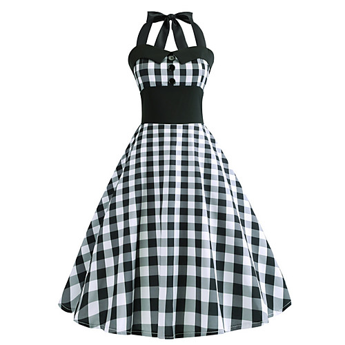 Women's A Line Dress - Sleeveless Check Halter Neck V Neck Black S M L XL XXL
Women's A Line Dress - Sleeveless Check Halter Neck V Neck Black S M L XL XXL