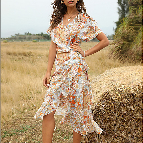 Women's Sheath Dress Midi Dress Orange Short Sleeve Geometric V Neck Hot vacation dresses S M L XL
Women's Sheath Dress Midi Dress Orange Short Sleeve Geometric V Neck Hot vacation dresses S M L XL