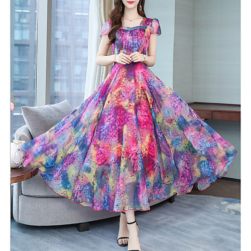 Women's Maxi Swing Dress - Short Sleeves Print Square Neck Purple Red Green S M L XL XXL XXXL XXXXL
Women's Maxi Swing Dress - Short Sleeves Print Square Neck Purple Red Green S M L XL XXL XXXL XXXXL