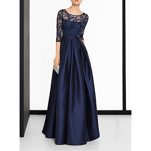 A-Line Elegant Wedding Guest Formal Evening Dress Scoop Neck Half Sleeve Sweep / Brush Train Satin with Split Lace Insert 2021
A-Line Elegant Wedding Guest Formal Evening Dress Scoop Neck Half Sleeve Sweep / Brush Train Satin with Split Lace Insert 2021