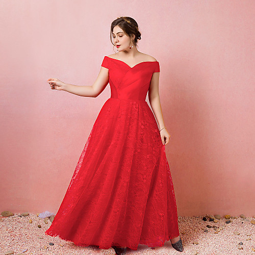 A-Line Plus Size Red Engagement Prom Dress Off Shoulder Short Sleeve Floor Length Lace Satin Tulle with Criss Cross Pleats 2021
A-Line Plus Size Red Engagement Prom Dress Off Shoulder Short Sleeve Floor Length Lace Satin Tulle with Criss Cross Pleats 2021