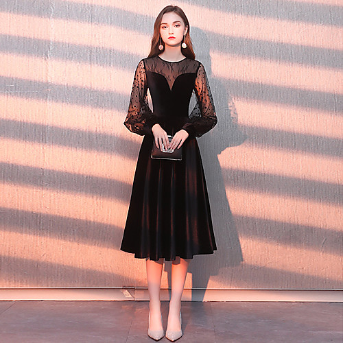 A-Line Little Black Dress Homecoming Cocktail Party Dress Jewel Neck Long Sleeve Knee Length Tulle Velvet with Pattern / Print 2021
A-Line Little Black Dress Homecoming Cocktail Party Dress Jewel Neck Long Sleeve Knee Length Tulle Velvet with Pattern / Print 2021