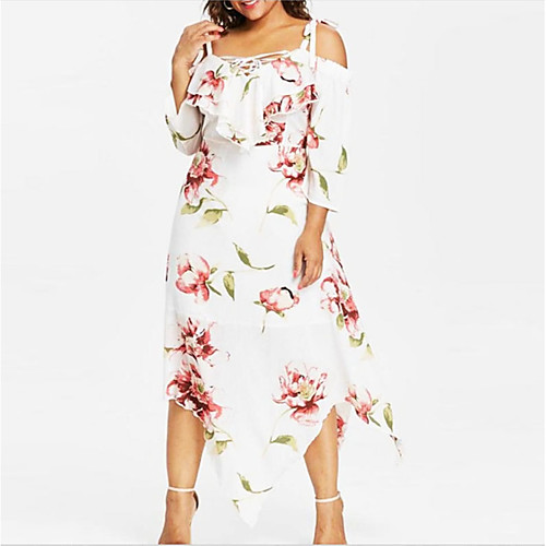 Women's Plus Size Shift Dress - 3/4 Length Sleeve Floral Geometric Lace up Patchwork Print V Neck Boho Punk & Gothic White Black XL XXL XXXL XXXXL XXXXXL
Women's Plus Size Shift Dress - 3/4 Length Sleeve Floral Geometric Lace up Patchwork Print V Neck Boho Punk & Gothic White Black XL XXL XXXL XXXXL XXXXXL
