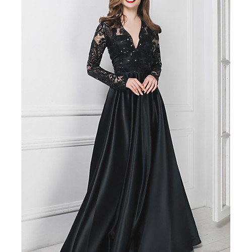 A-Line Wedding Dresses V Neck Floor Length Polyester Long Sleeve Formal Plus Size Black Modern with Draping Appliques 2021
A-Line Wedding Dresses V Neck Floor Length Polyester Long Sleeve Formal Plus Size Black Modern with Draping Appliques 2021