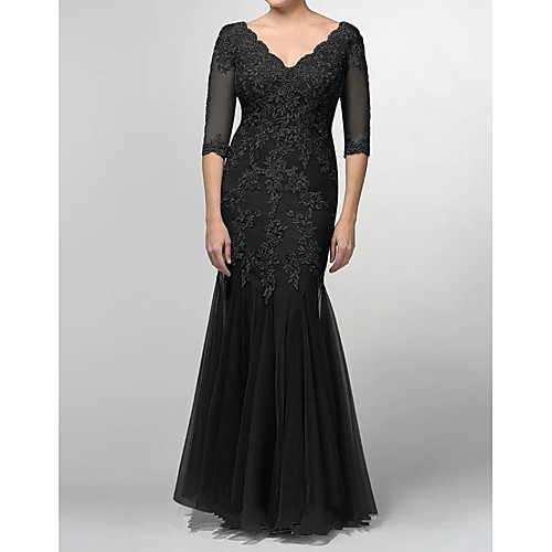 Mermaid / Trumpet Mother of the Bride Dress Elegant V Neck Floor Length Lace Half Sleeve with Ruching 2021
Mermaid / Trumpet Mother of the Bride Dress Elegant V Neck Floor Length Lace Half Sleeve with Ruching 2021