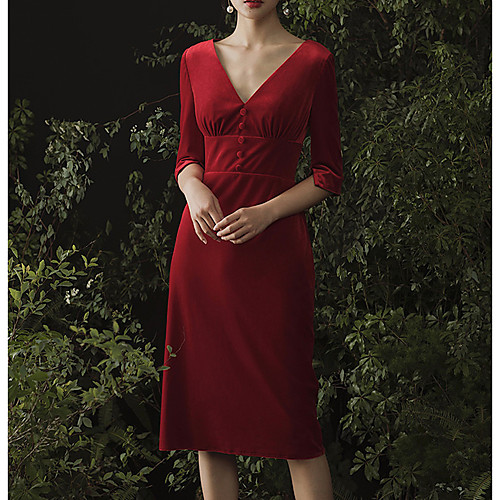 Sheath / Column Retro Party Wear Cocktail Party Dress V Neck Half Sleeve Knee Length Velvet with Buttons 2021
Sheath / Column Retro Party Wear Cocktail Party Dress V Neck Half Sleeve Knee Length Velvet with Buttons 2021