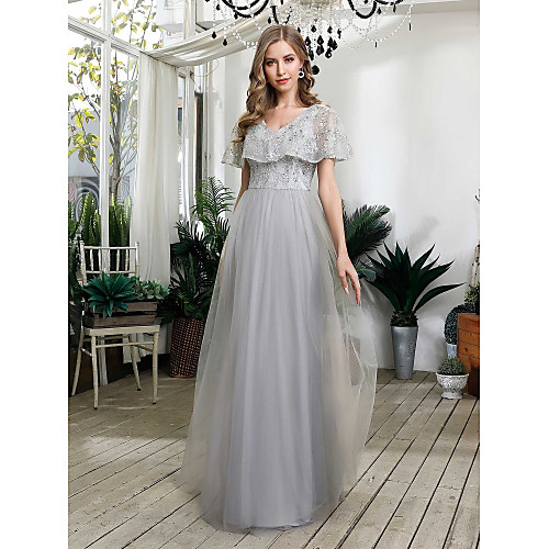 A-Line Prom Formal Evening Dress V Neck Short Sleeve Floor Length Tulle Sequined with Sequin 2021
A-Line Prom Formal Evening Dress V Neck Short Sleeve Floor Length Tulle Sequined with Sequin 2021