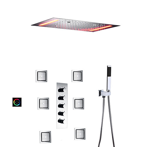 Thermostatic Shower Faucet Set - Handshower Included LED Rain Shower Contemporary Chrome Wall Mounted Brass Valve Bath Shower Mixer Taps
Thermostatic Shower Faucet Set - Handshower Included LED Rain Shower Contemporary Chrome Wall Mounted Brass Valve Bath Shower Mixer Taps