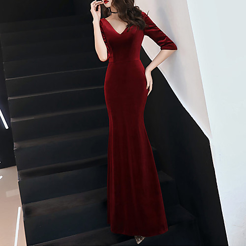 Mermaid / Trumpet Sexy Prom Formal Evening Dress V Neck Half Sleeve Floor Length Velvet with Pleats 2021
Mermaid / Trumpet Sexy Prom Formal Evening Dress V Neck Half Sleeve Floor Length Velvet with Pleats 2021
