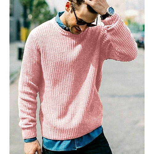 

Men's Solid Colored Long Sleeve Pullover Sweater Jumper, Round Neck Black / White / Blushing Pink US32 / UK32 / EU40 / US34 / UK34 / EU42 / US36 / UK36 / EU44