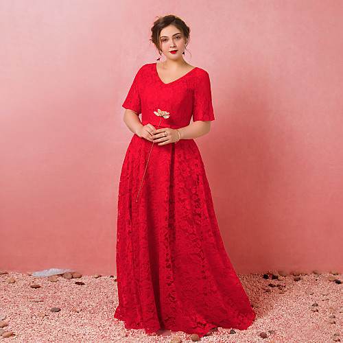 A-Line Plus Size Engagement Formal Evening Dress V Neck Short Sleeve Floor Length Lace Satin Tulle with Bow(s) Pleats 2021
A-Line Plus Size Engagement Formal Evening Dress V Neck Short Sleeve Floor Length Lace Satin Tulle with Bow(s) Pleats 2021
